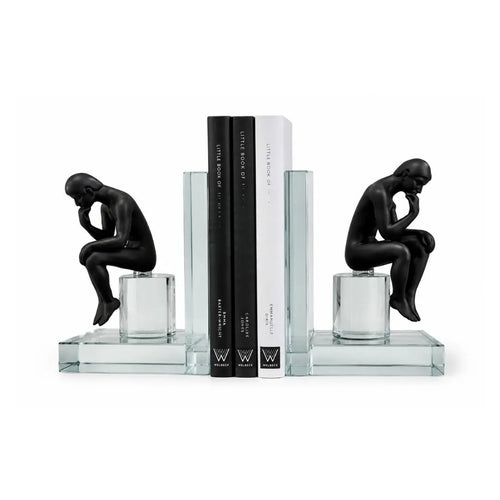 15cm Black Thinking Man Luxury Crystal Bookends Ivan