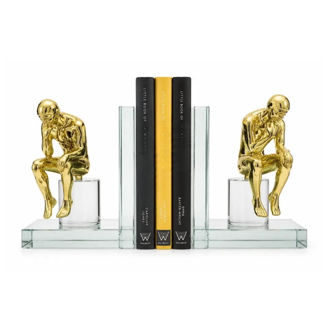 Gold Thinking Figure Mirrored Glass Bookends (Set of 2) Ivan