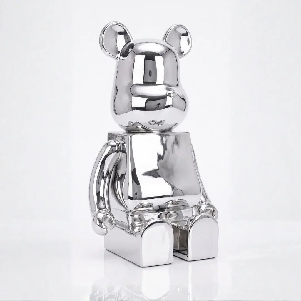 Small 30cm Chrome Sitting Bear Sculpture Ivan