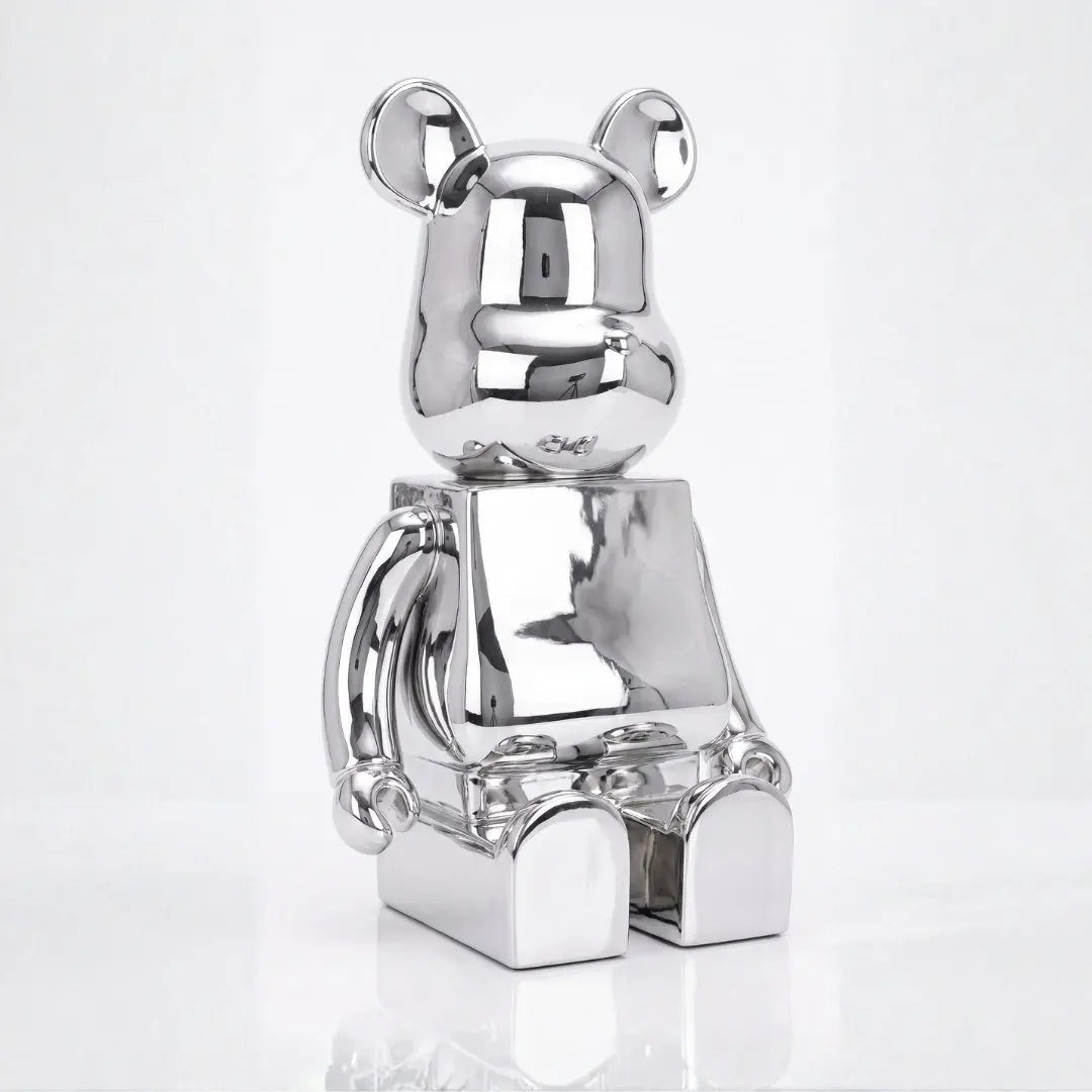 Small 30cm Chrome Sitting Bear Sculpture Ivan