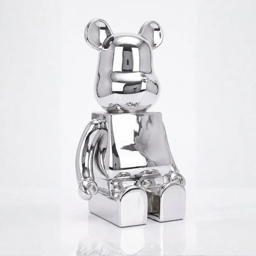 Small 30cm Chrome Sitting Bear Sculpture Ivan