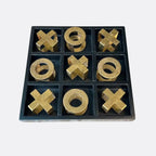 Black Tic-Tac-Toe Game Set Ornament with Gold Iron Pieces Otters Brook