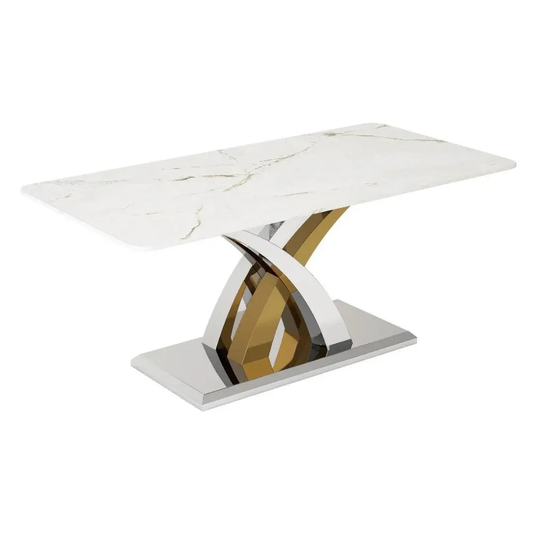 Lucy Italian Marble Dining Table w/ Chrome & Gold Legs AWS