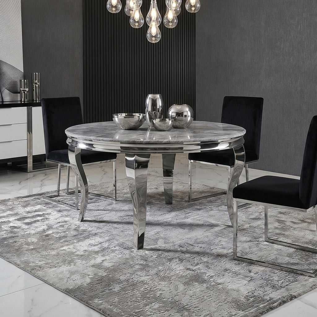 Louis 1.3m Round Grey Marble Dining Table Home Store Living