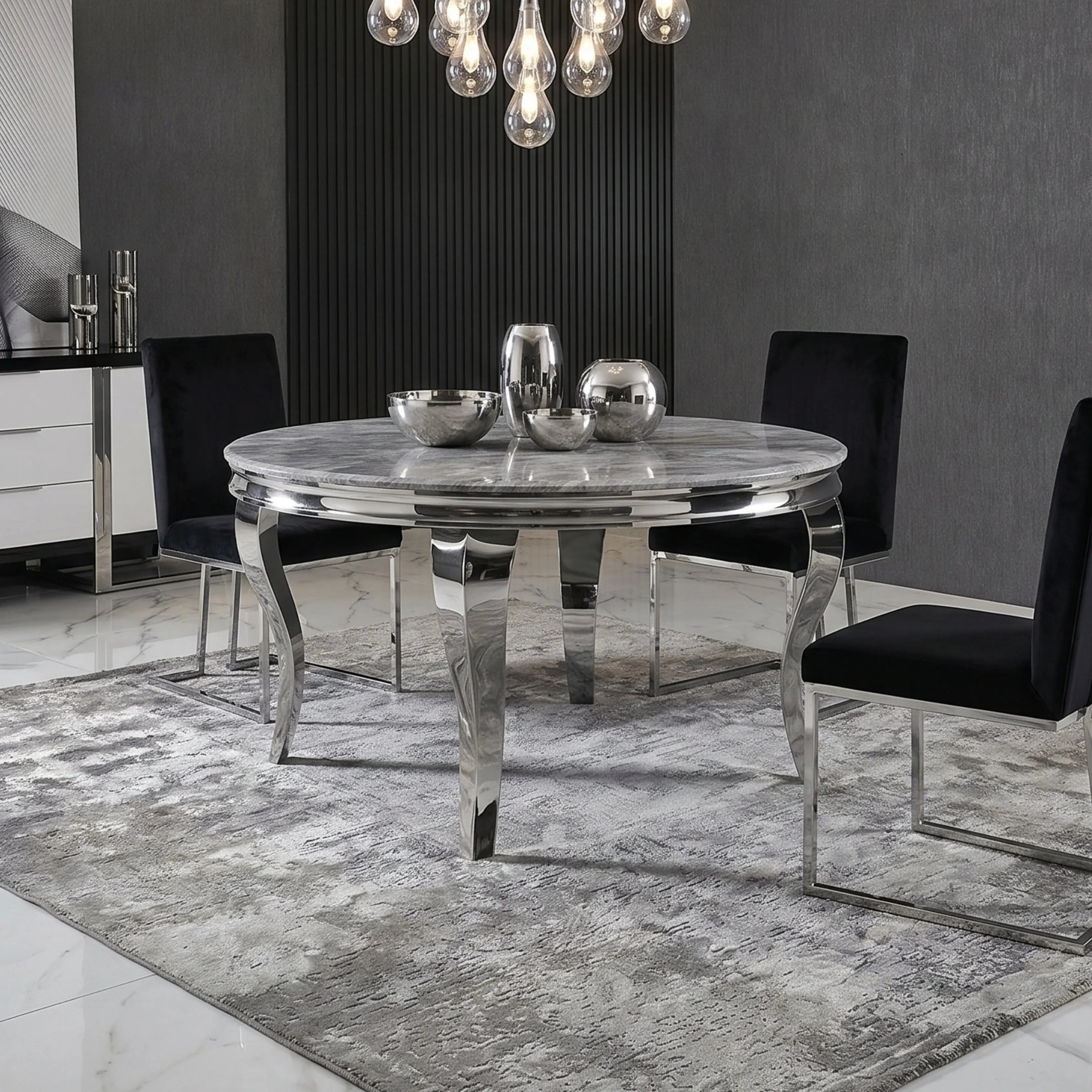 Louis 1.3m Round Grey Marble Dining Table Home Store Living