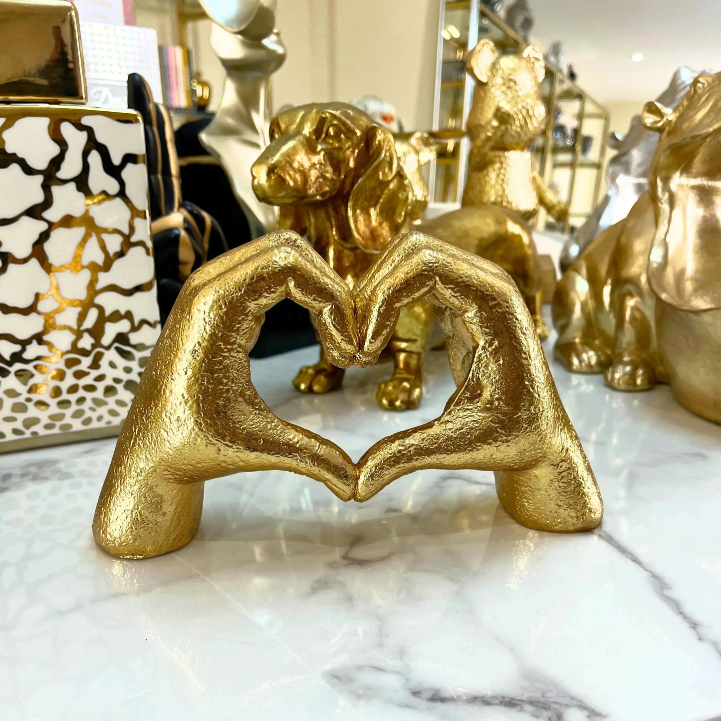 Antique Gold Heart Hands Ornament Home Store Living