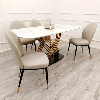 Orion Gold 1.8m Dining Table with Polar White Sintered Stone Top Home Store Living