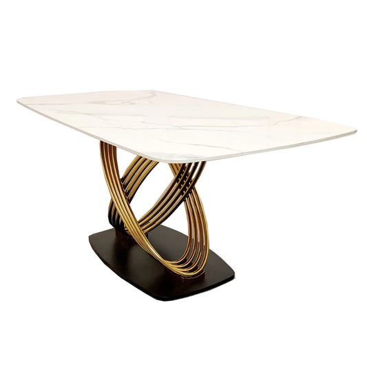 Orion Gold 1.8m Dining Table with Polar White Sintered Stone Top Home Store Living