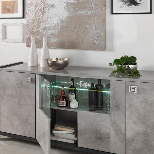 Trillo Grey High Gloss 4 Door Sideboard with LED Light Home Store Living