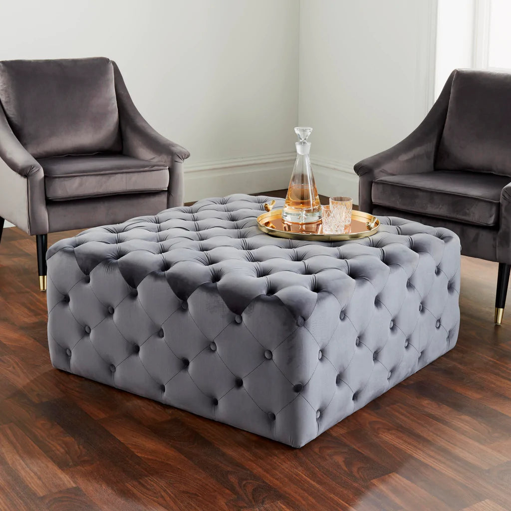 Buttoned grey cocktail ottoman Home Store Living