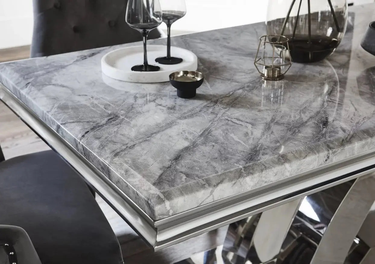 Dolce Rectangle Chrome & Marble Dining Table 1.5m Home Store Living