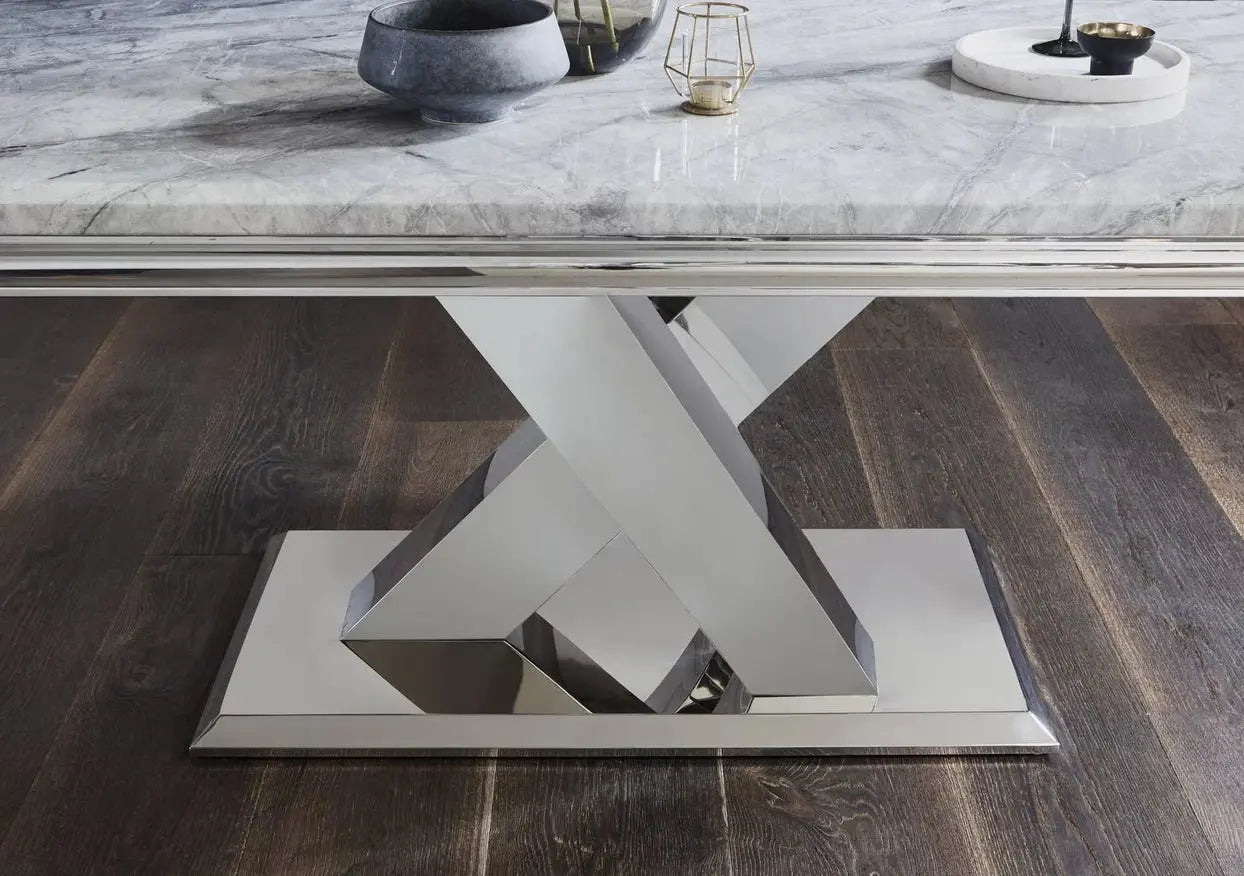 Dolce Rectangle Chrome & Marble Dining Table 1.5m Home Store Living