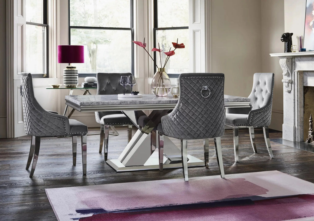 Dolce Rectangle Chrome & Marble Dining Table 1.5m Home Store Living