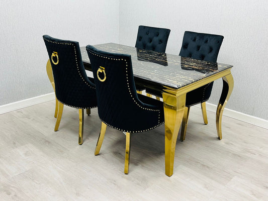 Sofia Black & Gold Rectangle Dining Table