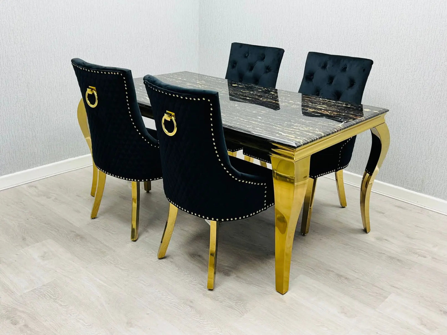 Sofia Black & Gold Rectangle Dining Table Home Store Living