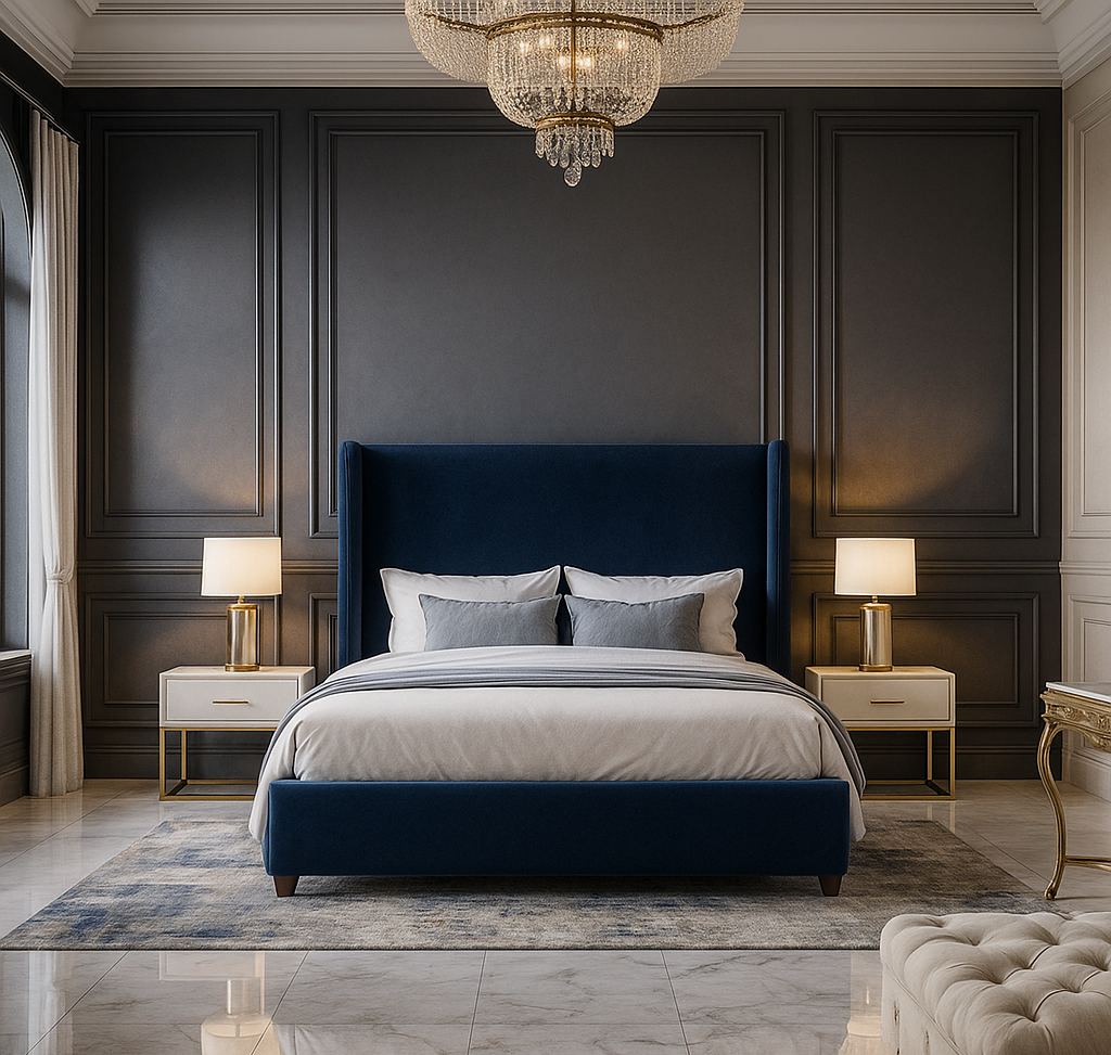 Plain Winged Upholstered Bed Frame Home Store Living