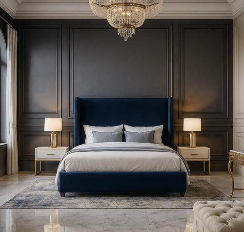 Plain Winged Upholstered Bed Frame Home Store Living