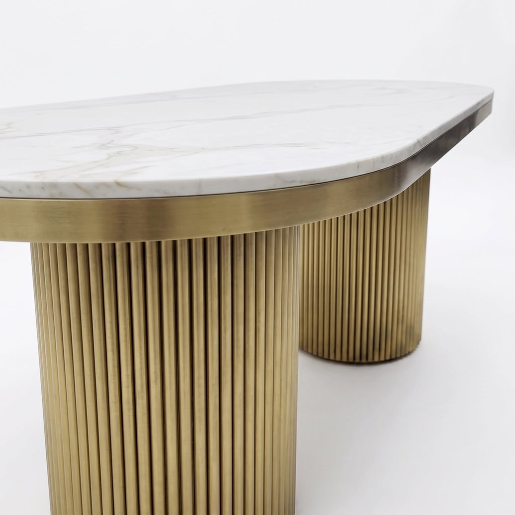 Cassa 1.8m White & Gold Marble Dining Table Home Store Living