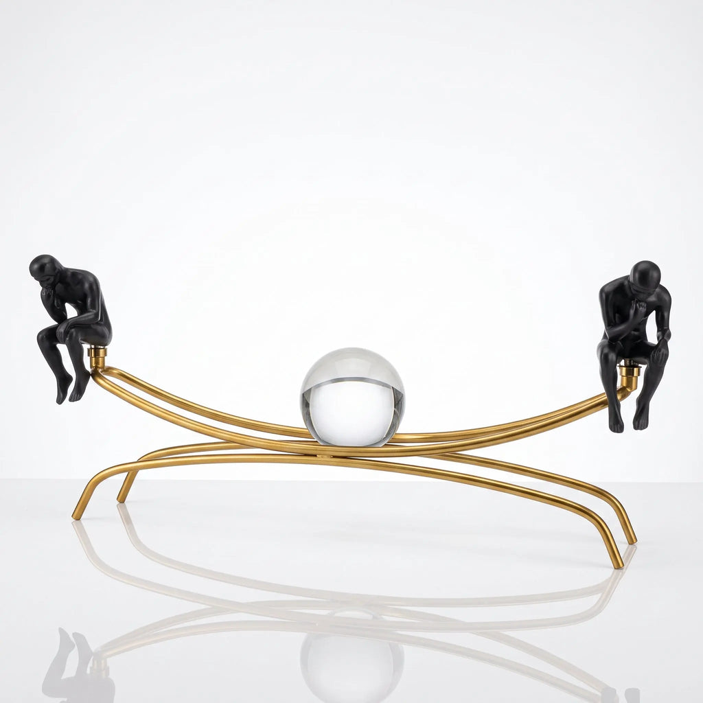 Thinking Man Statues with Crystal Ball Sculpture Figurine Ivan