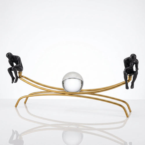 Thinking Man Statues with Crystal Ball Sculpture Figurine Ivan