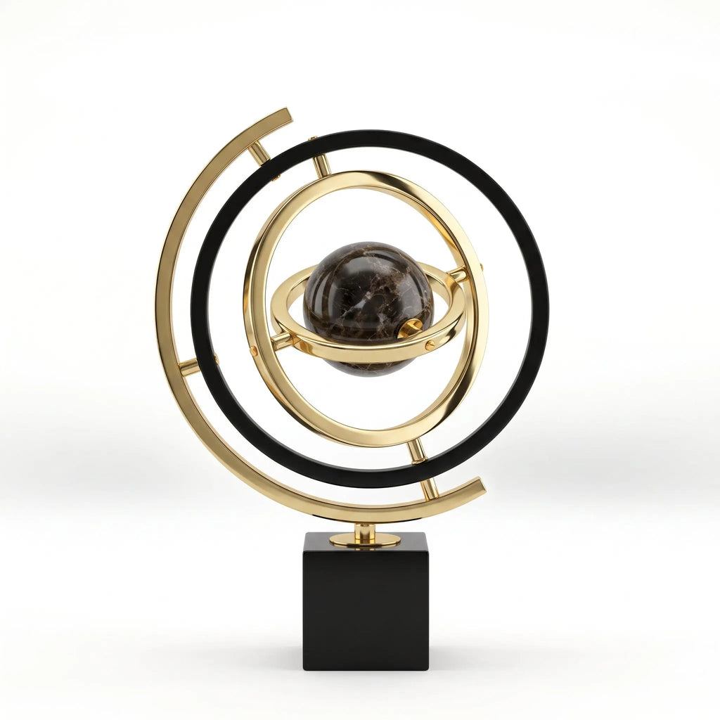 Small 32cm Gold Armillary Sphere Ornament on Black Marble Base Ivan