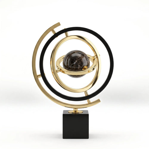 Small 32cm Gold Armillary Sphere Ornament on Black Marble Base Ivan