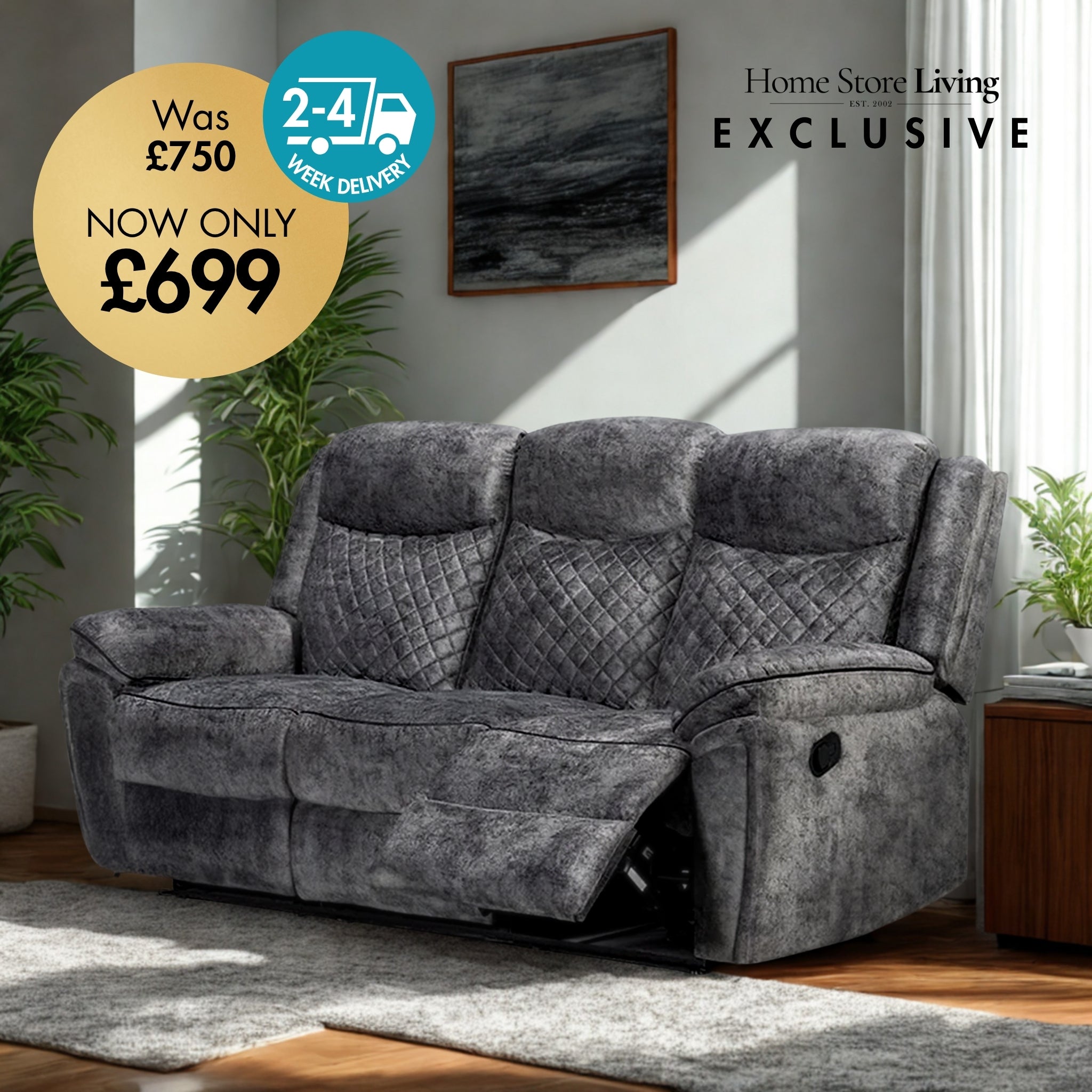 Chelsea 3 Seater Plush Velvet-Style Fabric Manual Recliner Sofa rs furniture