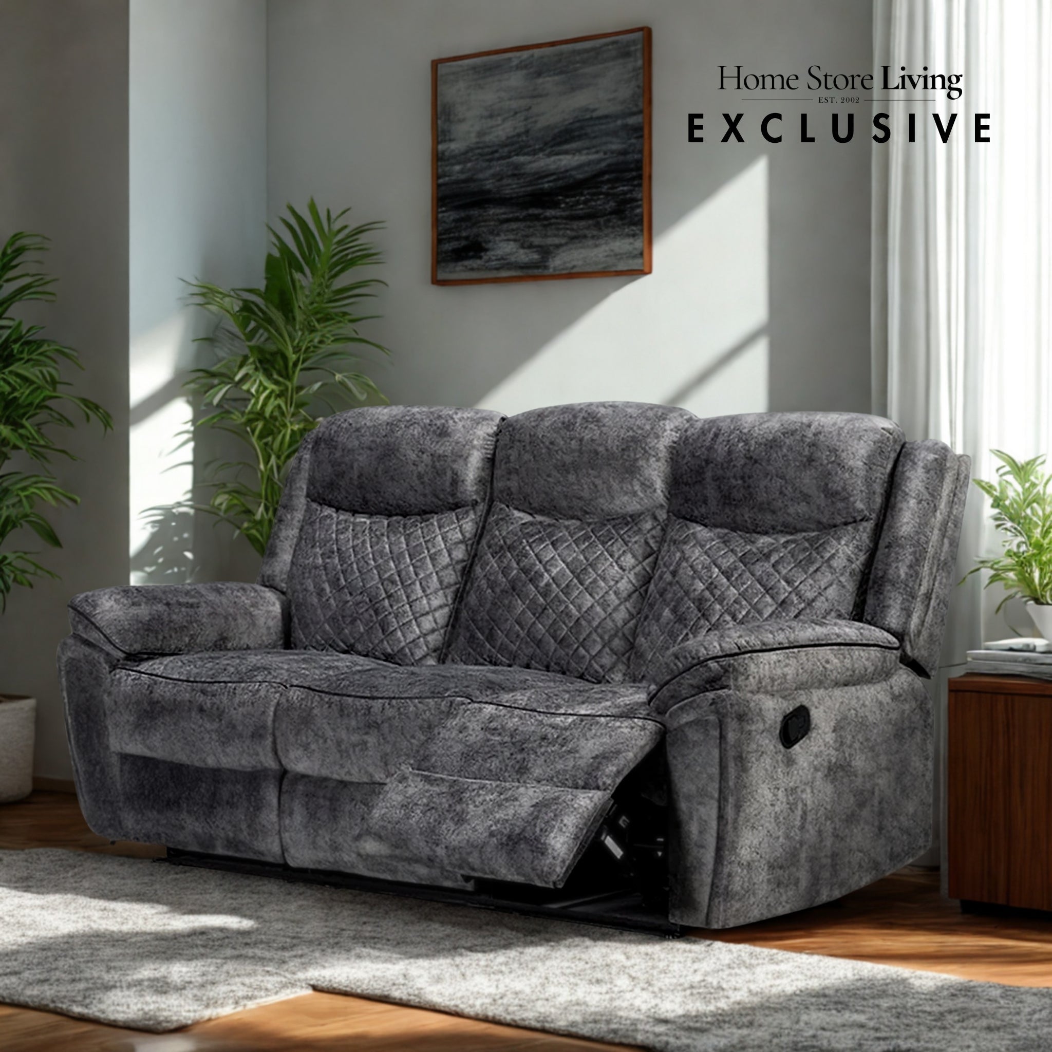 Chelsea 3 Seater Plush Velvet-Style Fabric Manual Recliner Sofa rs furniture