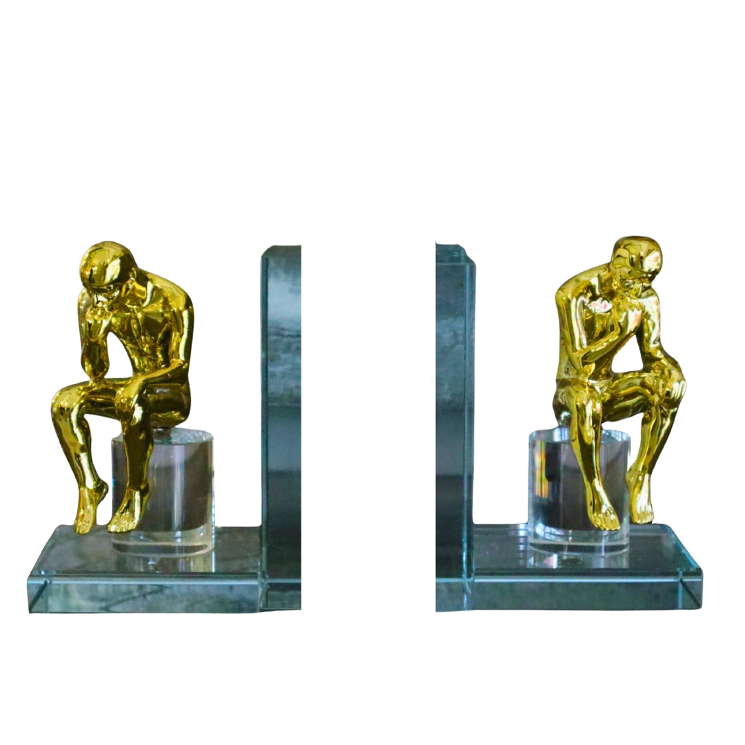 Gold Thinking Figure Mirrored Glass Bookends (Set of 2) Ivan
