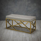 Renata Beige Upholstered Bench with Gold Geometric-Style Frame LPD