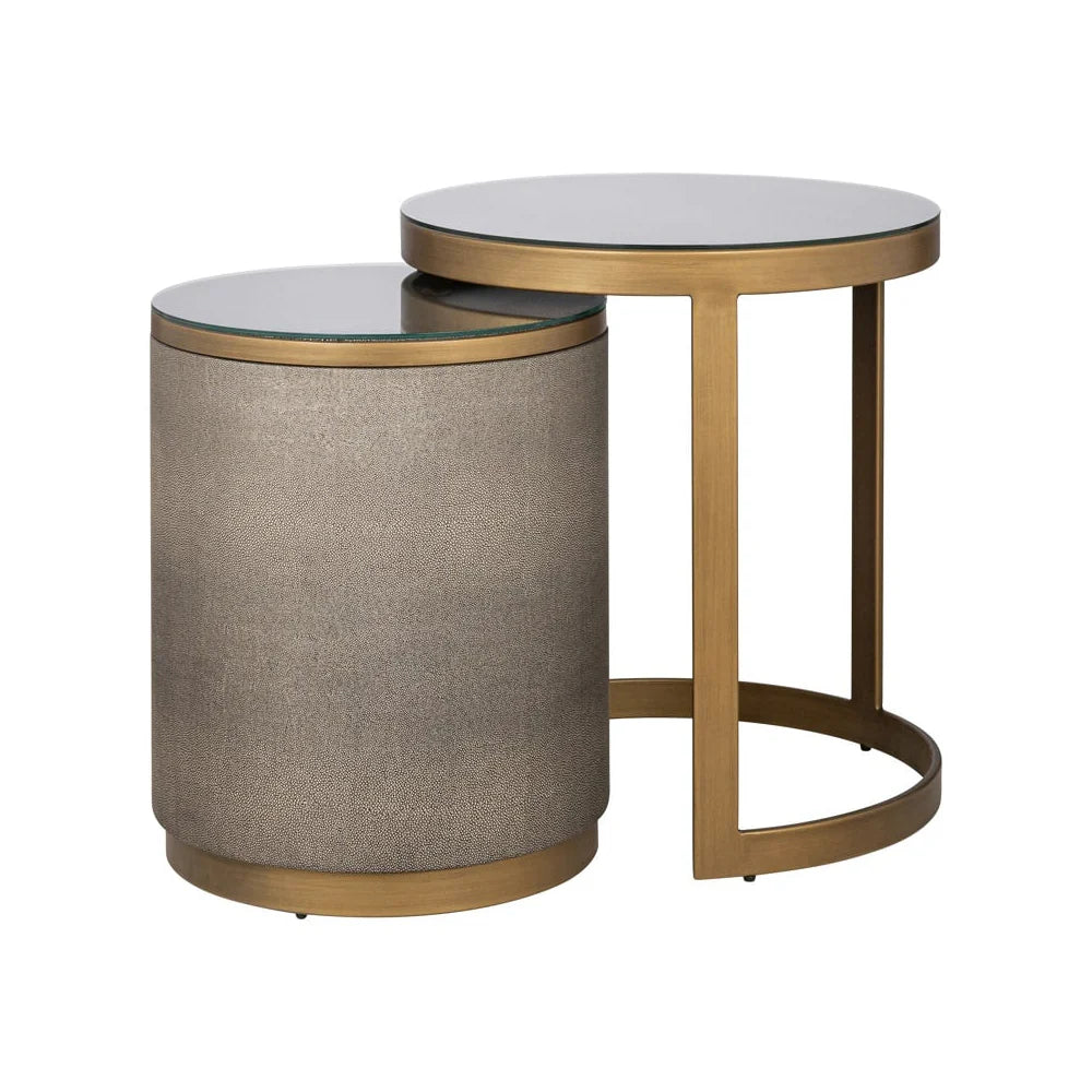Belgravia Side Tables - Set of 2 Gold Frame Faux Shagreen Nesting End Tables Kevin Simba