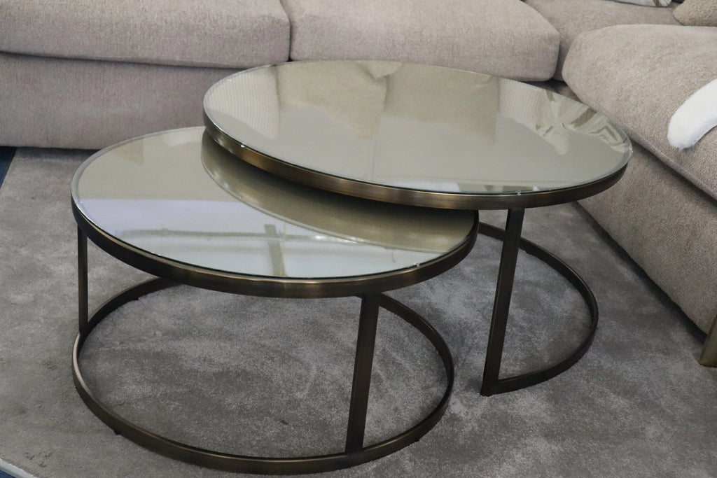 Belgravia Coffee Tables – Set of 2 Gold Frame Faux Shagreen Accent Tables Kevin Simba