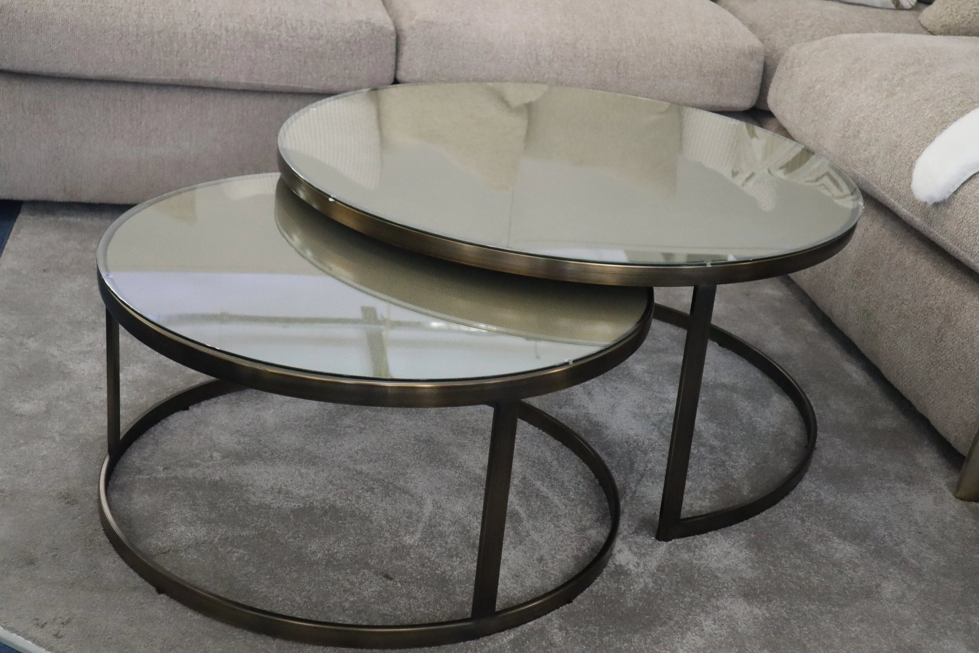 Belgravia Coffee Tables – Set of 2 Gold Frame Faux Shagreen Accent Tables Kevin Simba