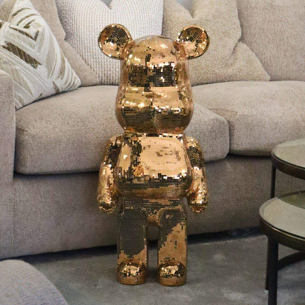 Richmond Interiors Large Art Deco Rose Gold Mosaic Standing Bear 80cm Ivan