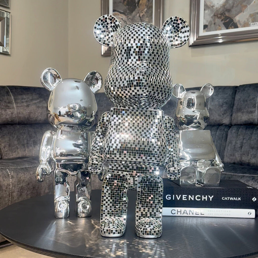 Richmond Interiors Medium Art Deco Black & Chrome Mosaic Standing Bear 50cm