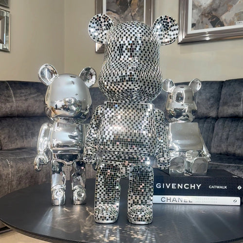 Richmonds Medium Art Deco Black & Chrome Mosaic Standing Bear 50cm Ivan