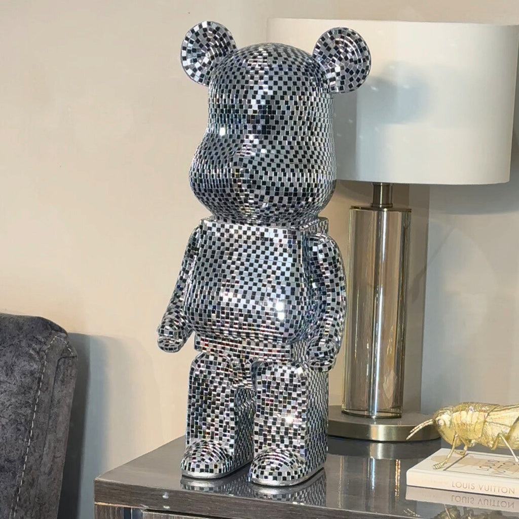 Richmond Interiors Medium Art Deco Black & Chrome Mosaic Standing Bear 50cm