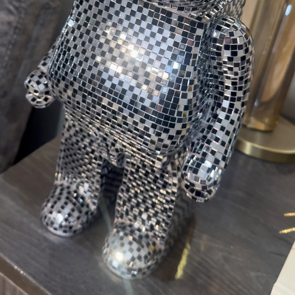 Richmonds Interiors Medium Art Deco Black & Chrome Mosaic Standing Bear 50cm