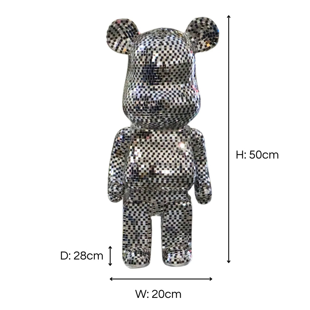 Richmond Interiors Medium Art Deco Black & Chrome Mosaic Standing Bear 50cm