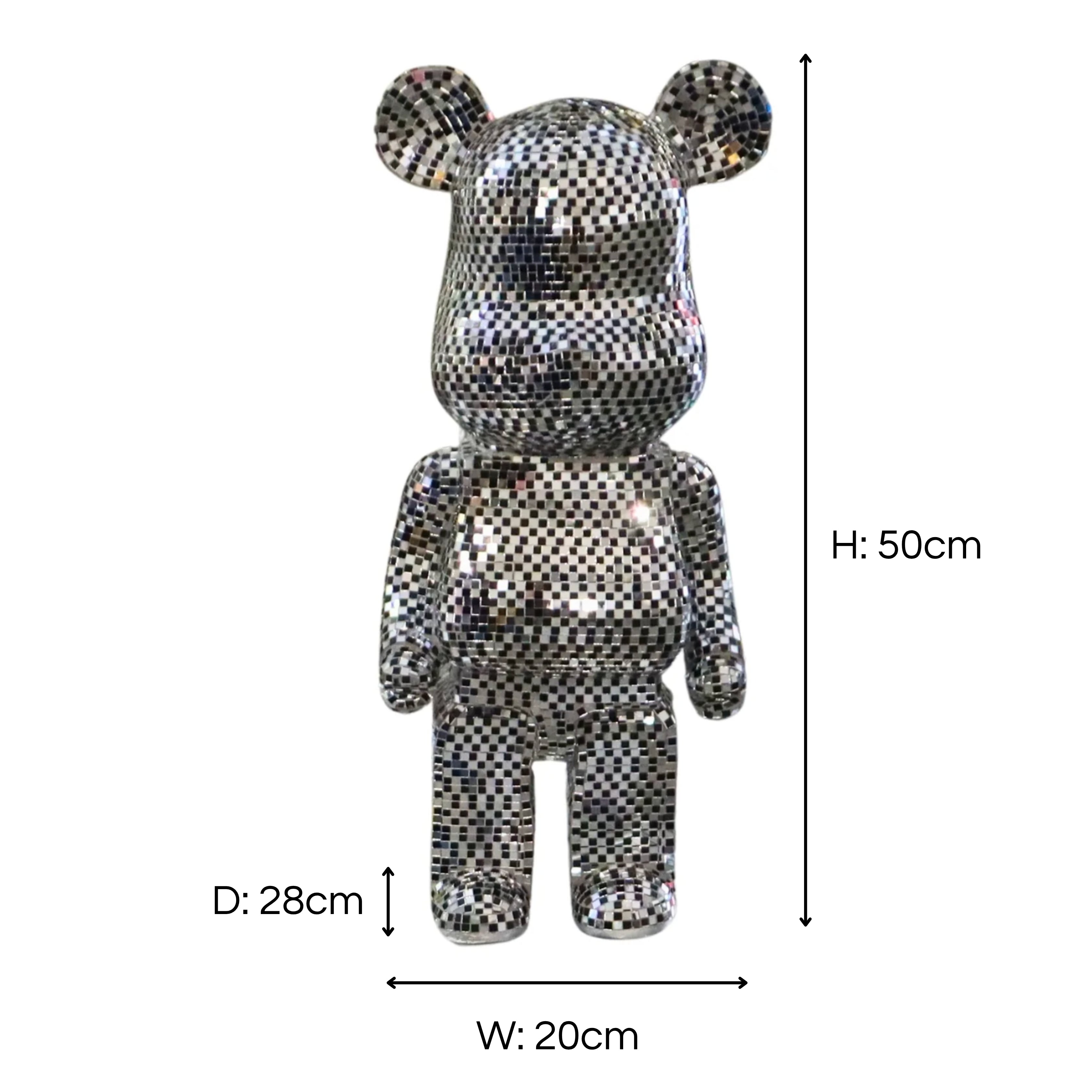 Richmond Interiors Medium Art Deco Black & Chrome Mosaic Standing Bear 50cm