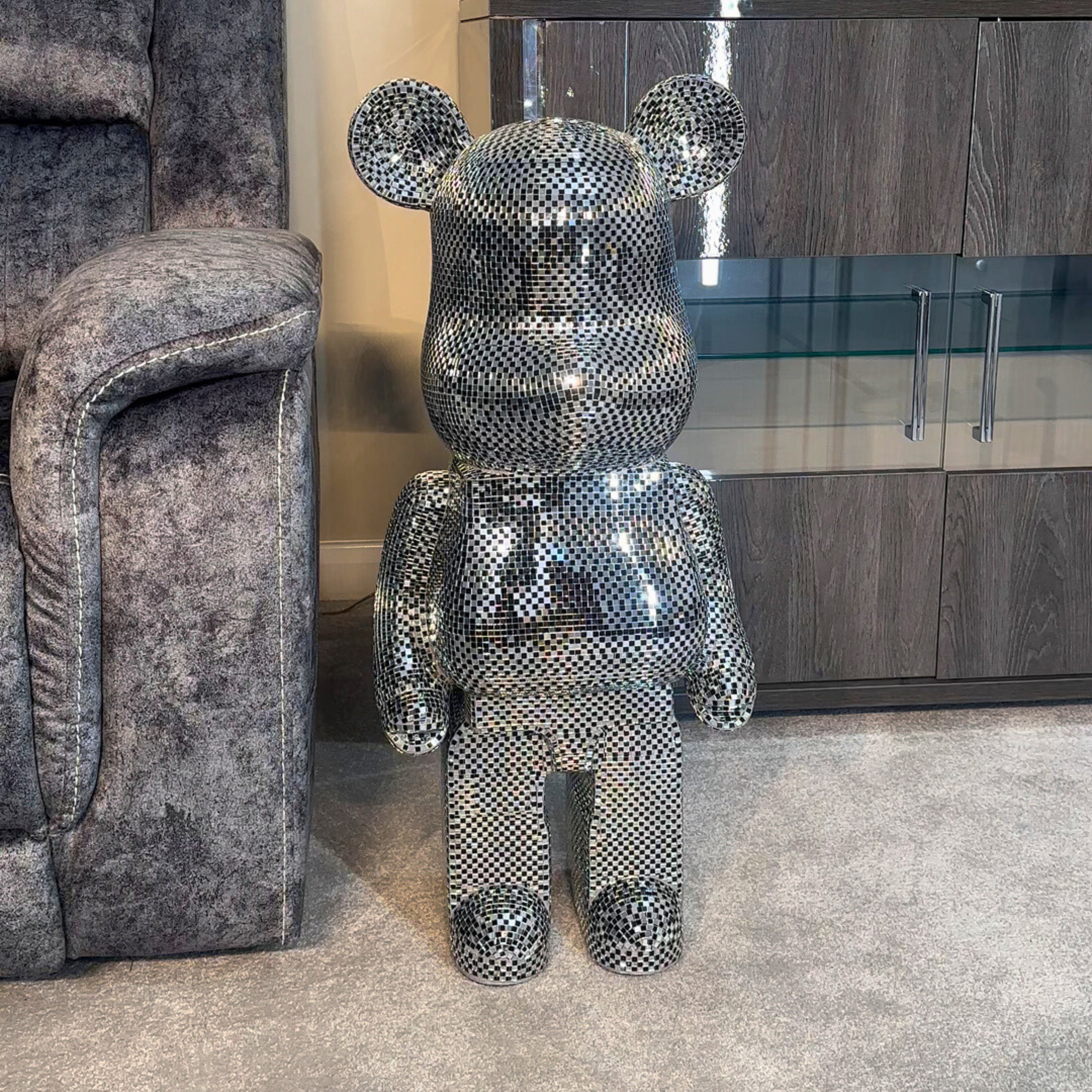Richmond Interiors Large Art Deco Black & Chrome Mosaic Standing Bear 80cm