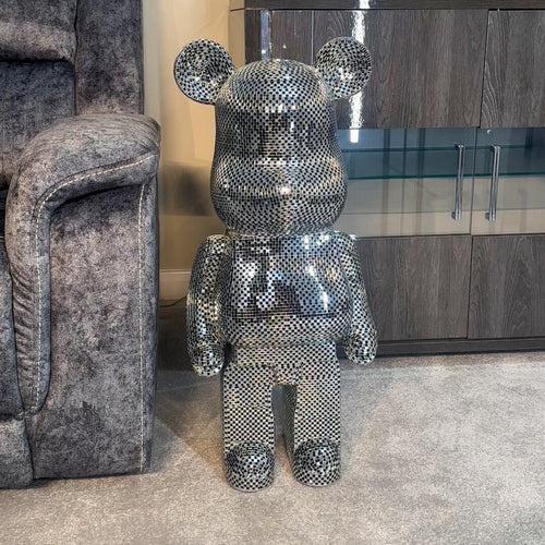 Large 80cm Richmonds Art Deco Black & Chrome Mosaic Standing Bear Ivan
