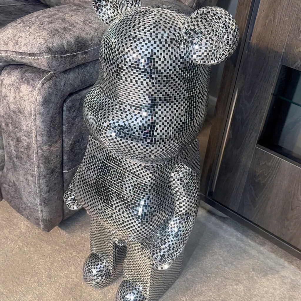 Richmond Interiors Large Art Deco Black & Chrome Mosaic Standing Bear 80cm
