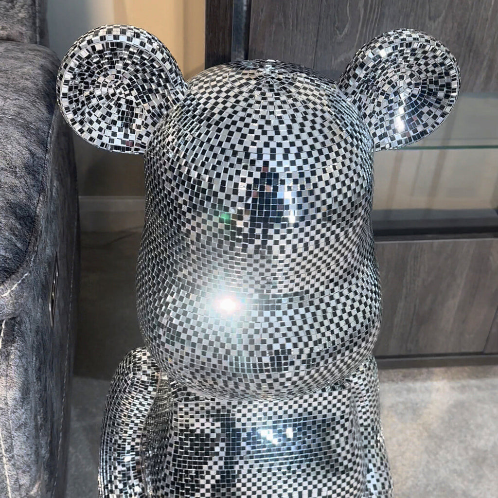 Richmond Interiors Large Art Deco Black & Chrome Mosaic Standing Bear 80cm