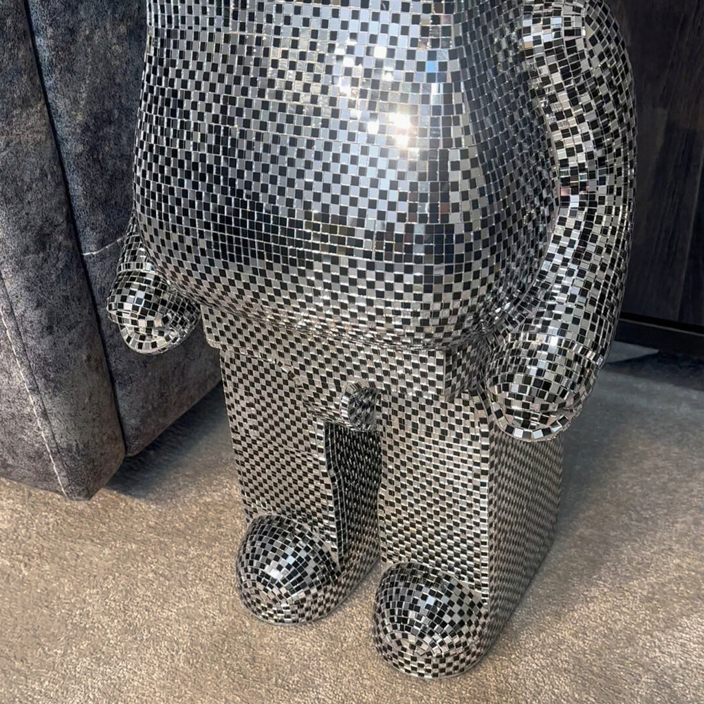 Richmond Interiors Large Art Deco Black & Chrome Mosaic Standing Bear 80cm