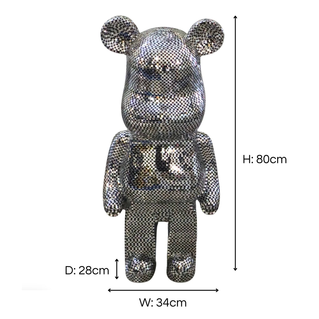 Richmond Interiors Large Art Deco Black & Chrome Mosaic Standing Bear 80cm