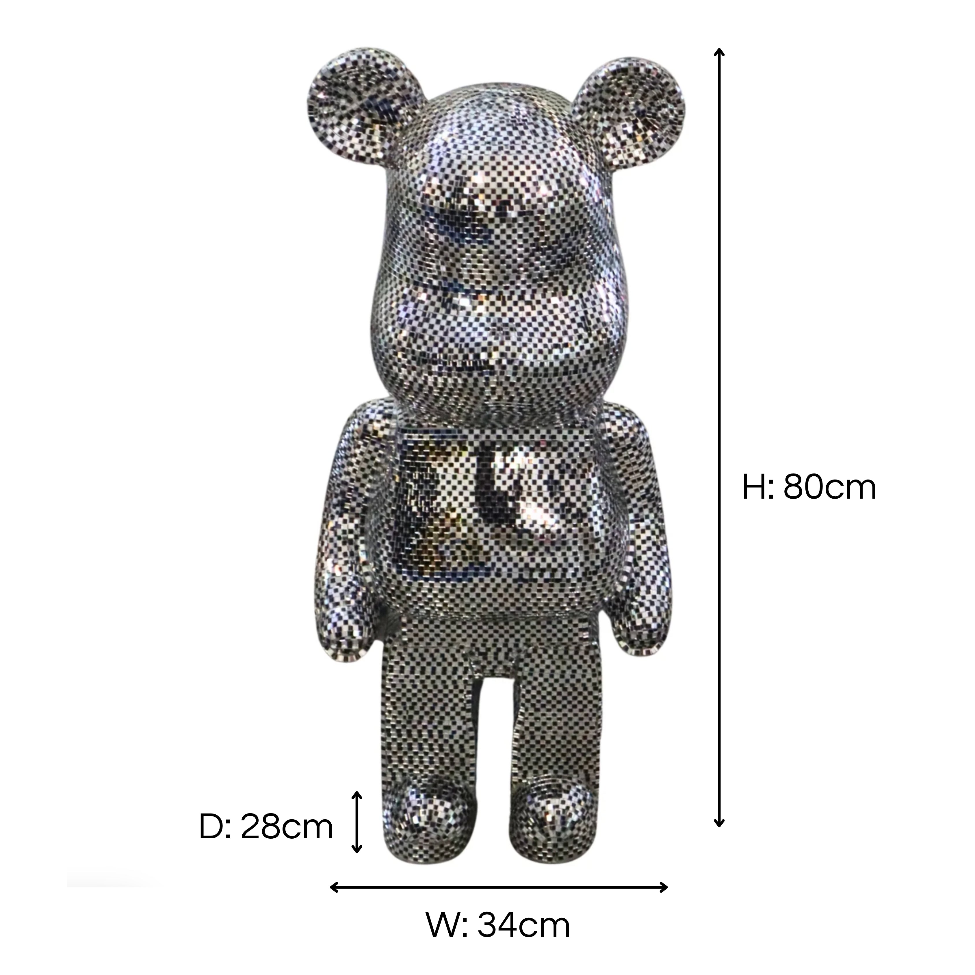 Richmond Interiors Large Art Deco Black & Chrome Mosaic Standing Bear 80cm