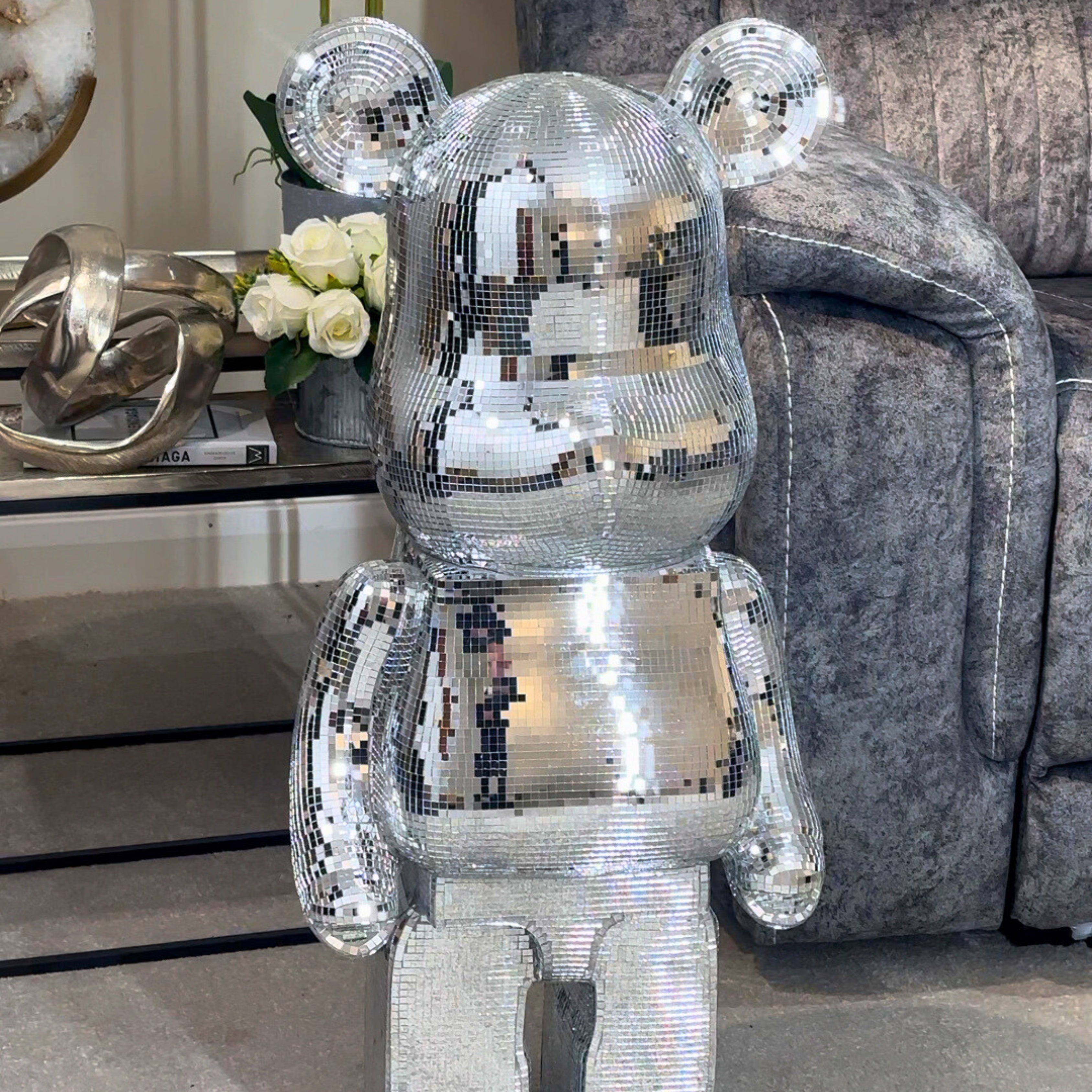 Richmond Interiors Large Art Deco Chrome Mosaic Standing Bear 80cm