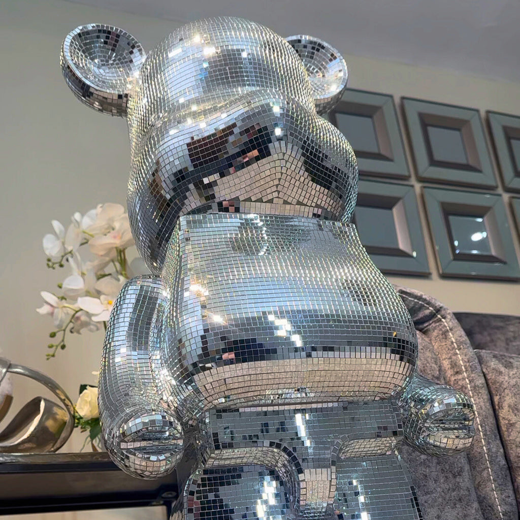 Richmond Interiors Large Art Deco Chrome Mosaic Standing Bear 80cm