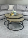 Belgravia Coffee Tables – Set of 2 Gold Frame Faux Shagreen Accent Tables Kevin Simba